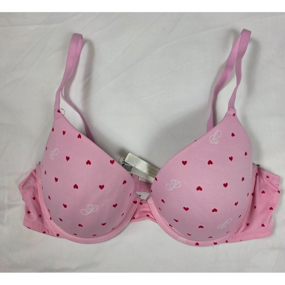 PINK Victoria's Secret Wear Everywhere Push Up Bra 38C Pink Hearts Logo